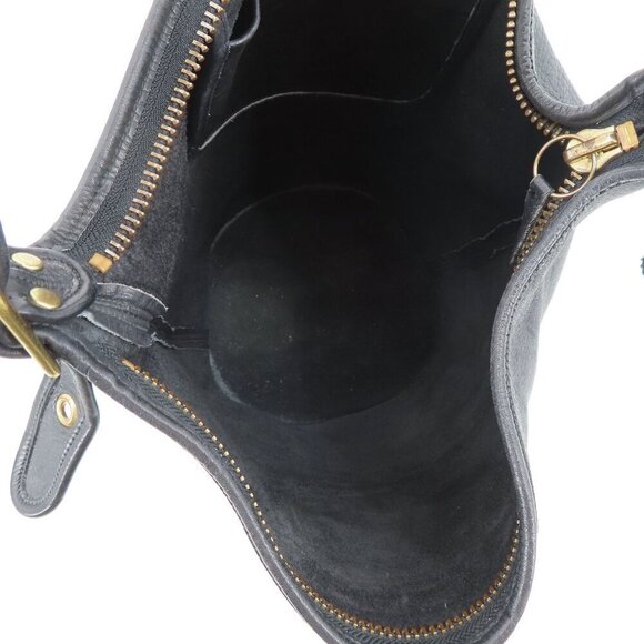 VTG First Class Black Genuine Leather Buckle Strap Bucket Bag Shoulder Handbag - Picture 8 of 13